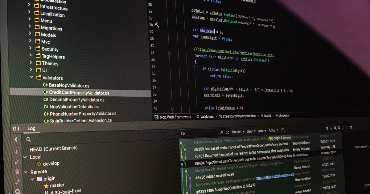 Code editor on screen for caching and optimization