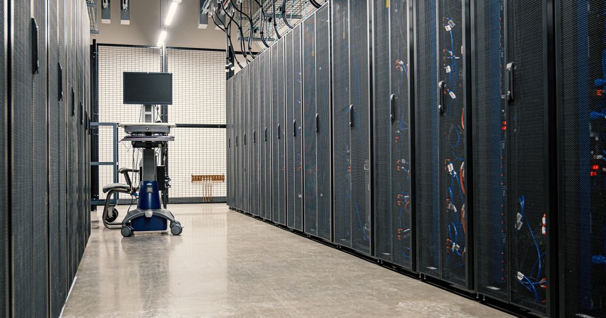 Server racks in a data center for WordPress hosting